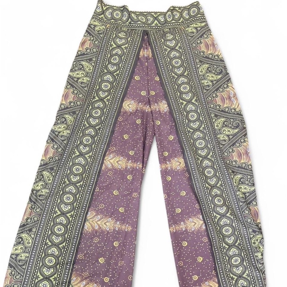 Bohemian Wide Leg Pants - Purple and Green